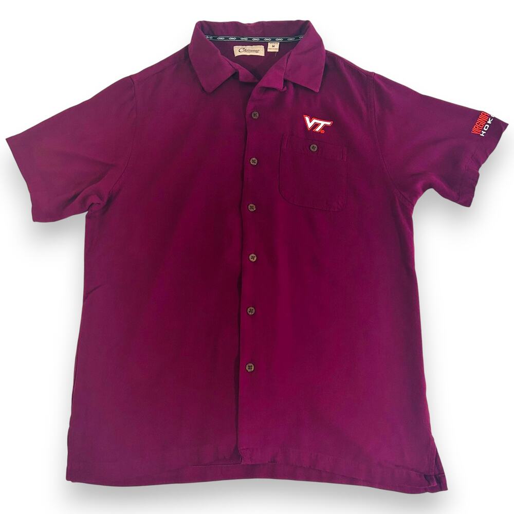 Virginia Tech Hokies Mens M Chiliwear Button Down Shirt Burgundy 100% Rayon